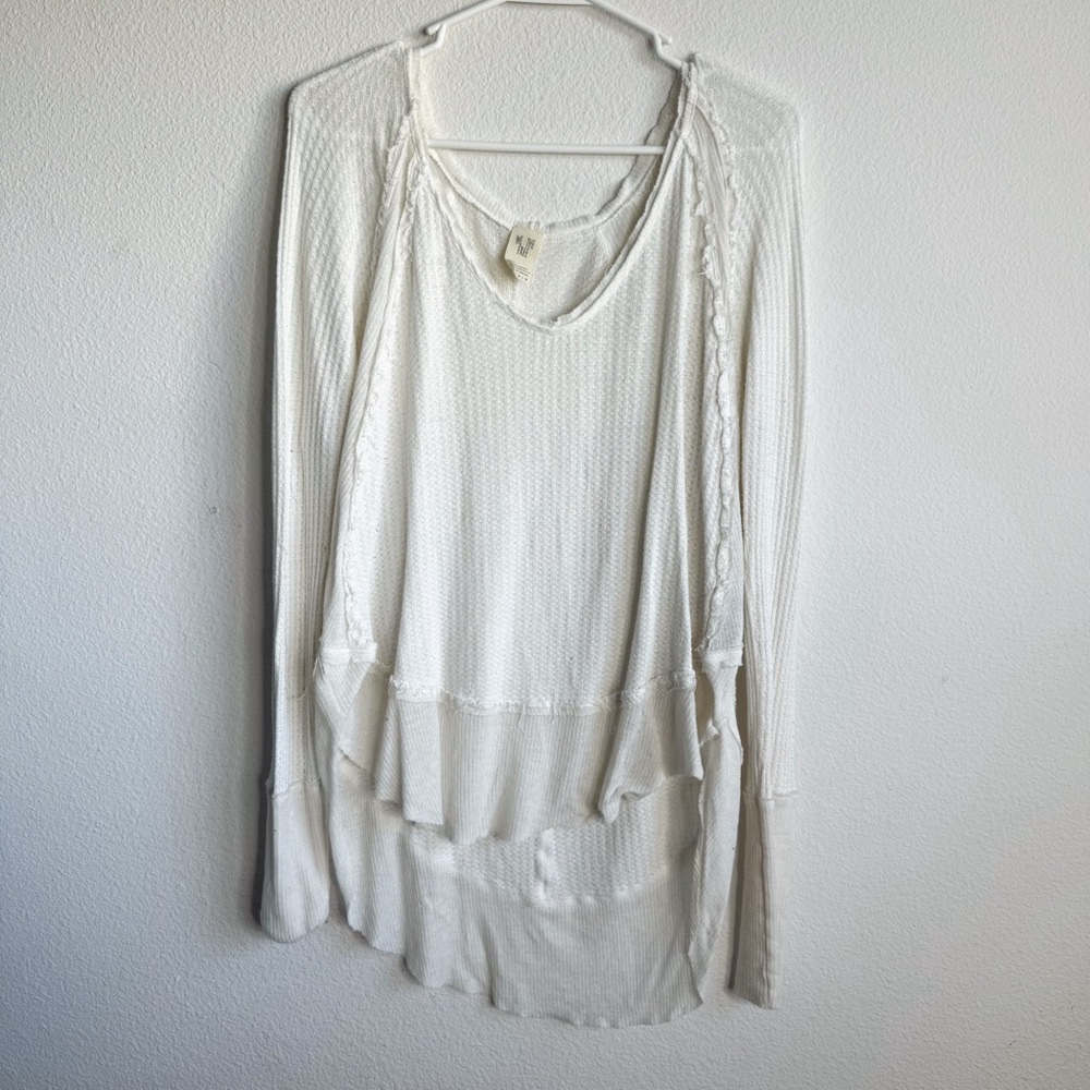 We The Free boho cream white raw hem A-line long sleeve shirt size xs
